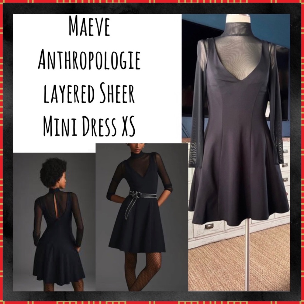 ANTHROPOLOGIE | Maeve Layered Sheer Mini Dress | Little Black Dress | XS